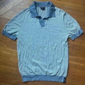 Todd Snyder white and Blue Striped Polo CASHMERE Sweater